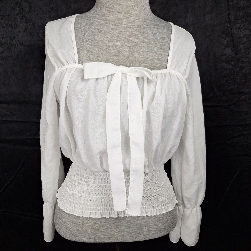 M Wild Love Victorian Renaissance Peasant Blouse Bishop Sleeve Square Neck Bow